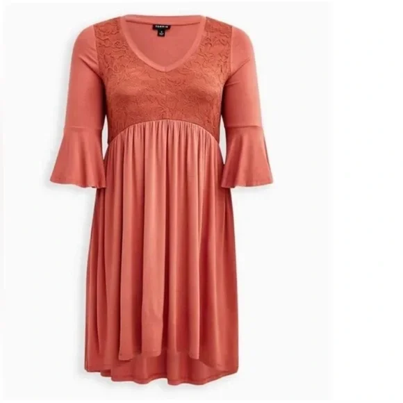 NWT TORRID PLUS SIZE 3 Hi-Low Skater Mini Dress - Super Soft Rusty Brown pockets - Picture 1 of 7